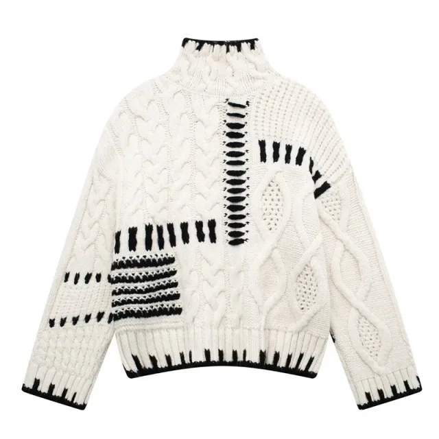 Women's Preppy Casual Simple Turtleneck Long Sleeve Sweater White - Shop at LoveMi