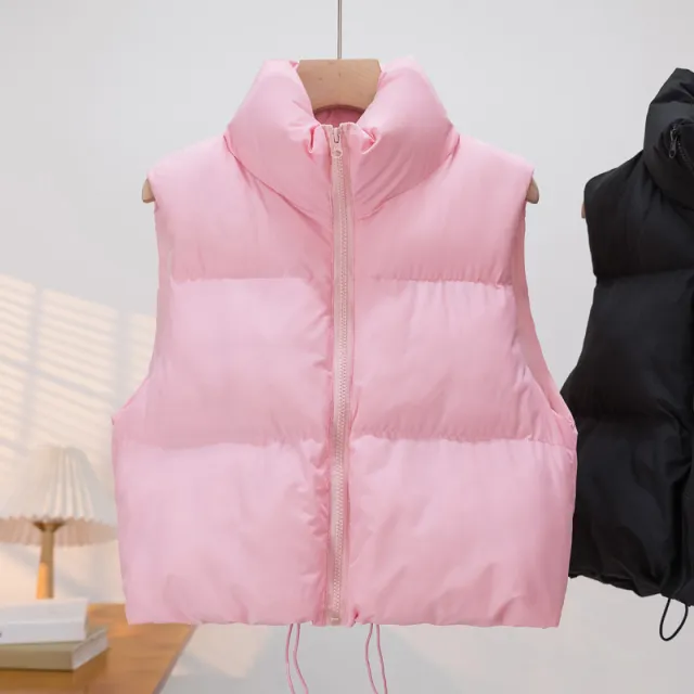 Down Cotton Vest Women Stand up Collar Thick Warm Pink - Shop at LoveMi
