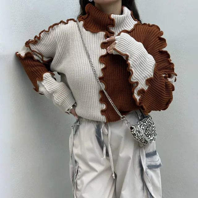 Fashionable Stringy Selvedge Large Color Block Contrast Color Sweater Zy4526 M Cup S - Shop at LoveMi