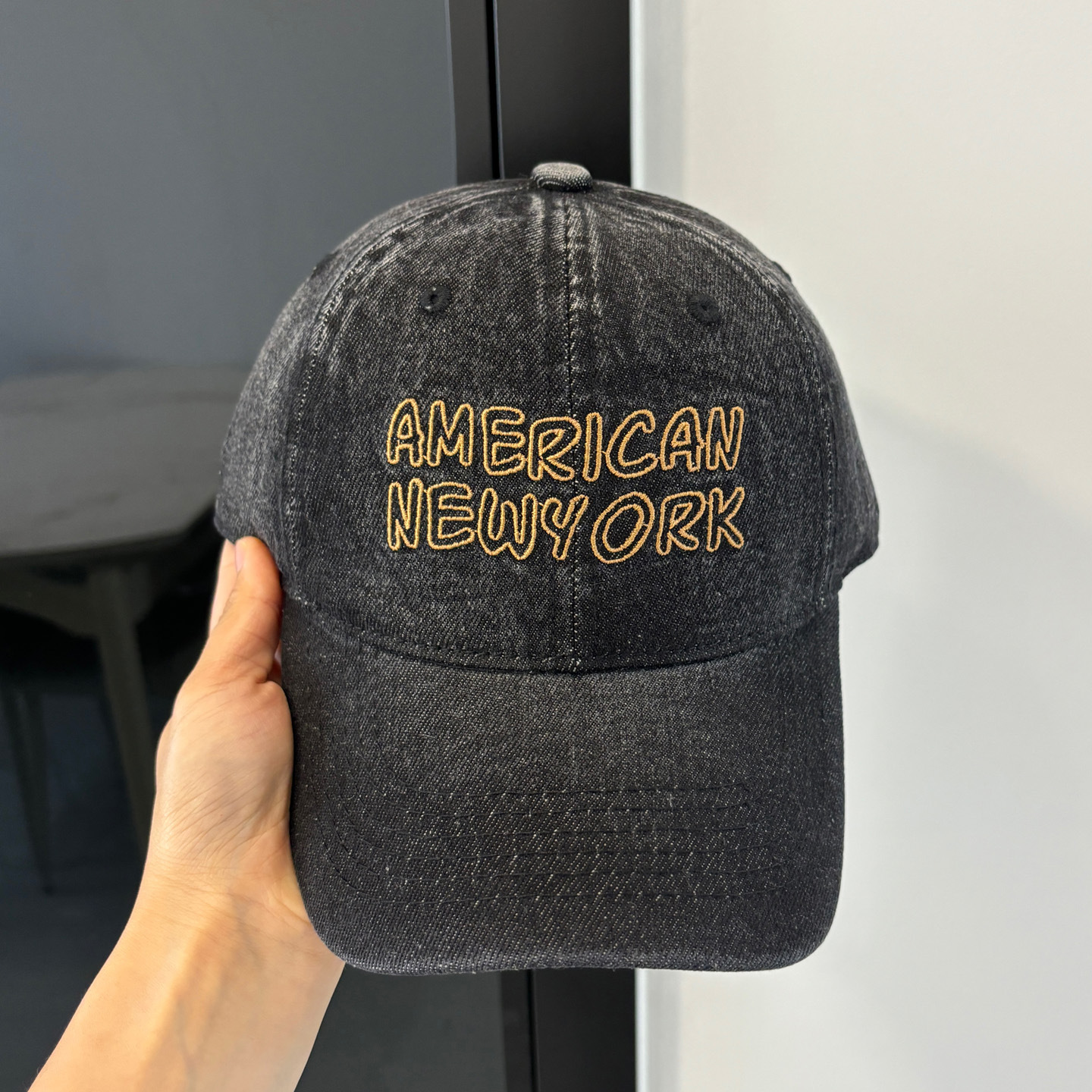 Washed denim peaked cap