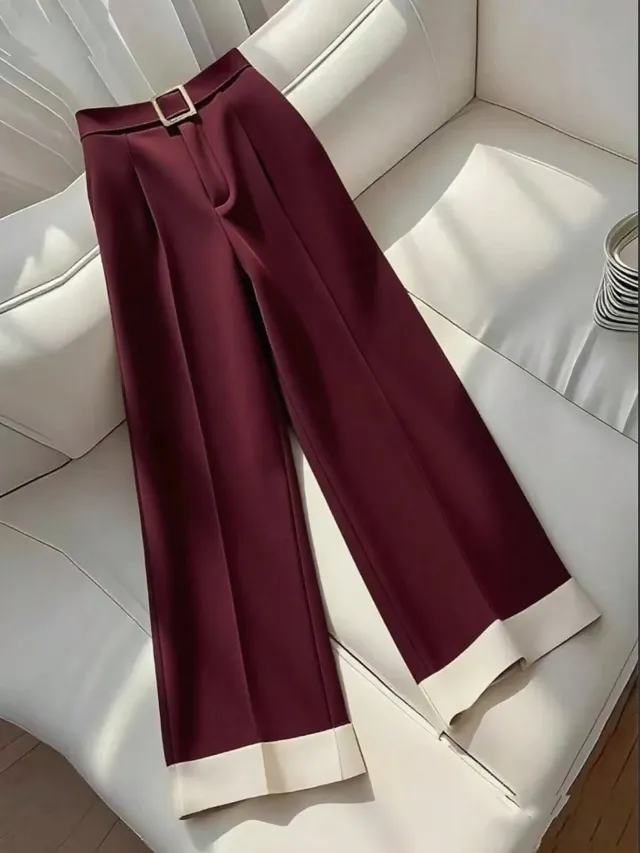 Retro Khaki Design Women's Autumn Casual Pants Wine Red - Shop at LoveMi