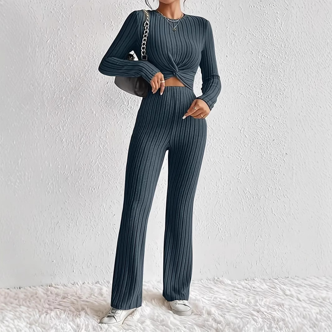 Womens Casual Solid-color Two-piece Set