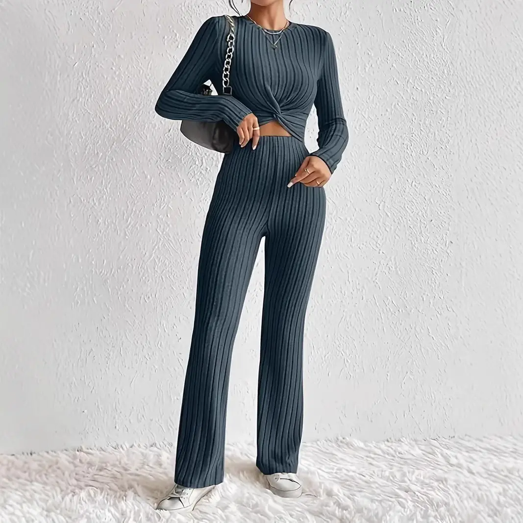 Womens Casual Solid-color Two-piece Set