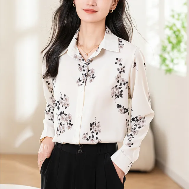 Design Sense Niche Long Sleeve Non ironing Draping Vertical And Smooth Printed Top Shirt 6899 Color Xl - Shop at LoveMi