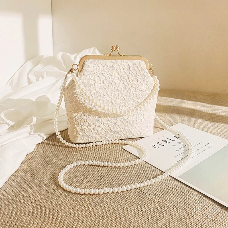 Pearl Tote Mini Chain Crossbody Bag - Beige