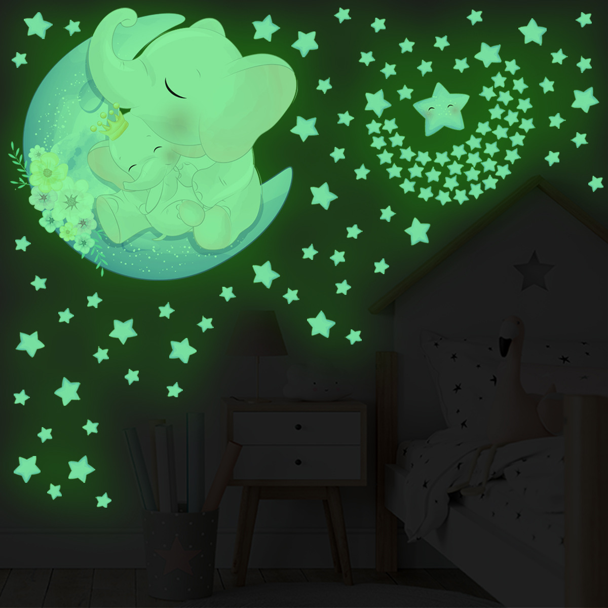 Title 2, Luminous Stars Cartoon Animal Living Room Bedro...