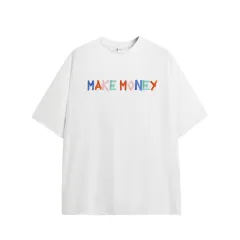Contrast Colour Texture Towel Cloth Embroidered T-shirt - White - View 1