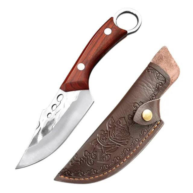 Hand forged Stainless Steel Ring Handle Knife Shanshui Knife Leather Case - Shop at LoveMi