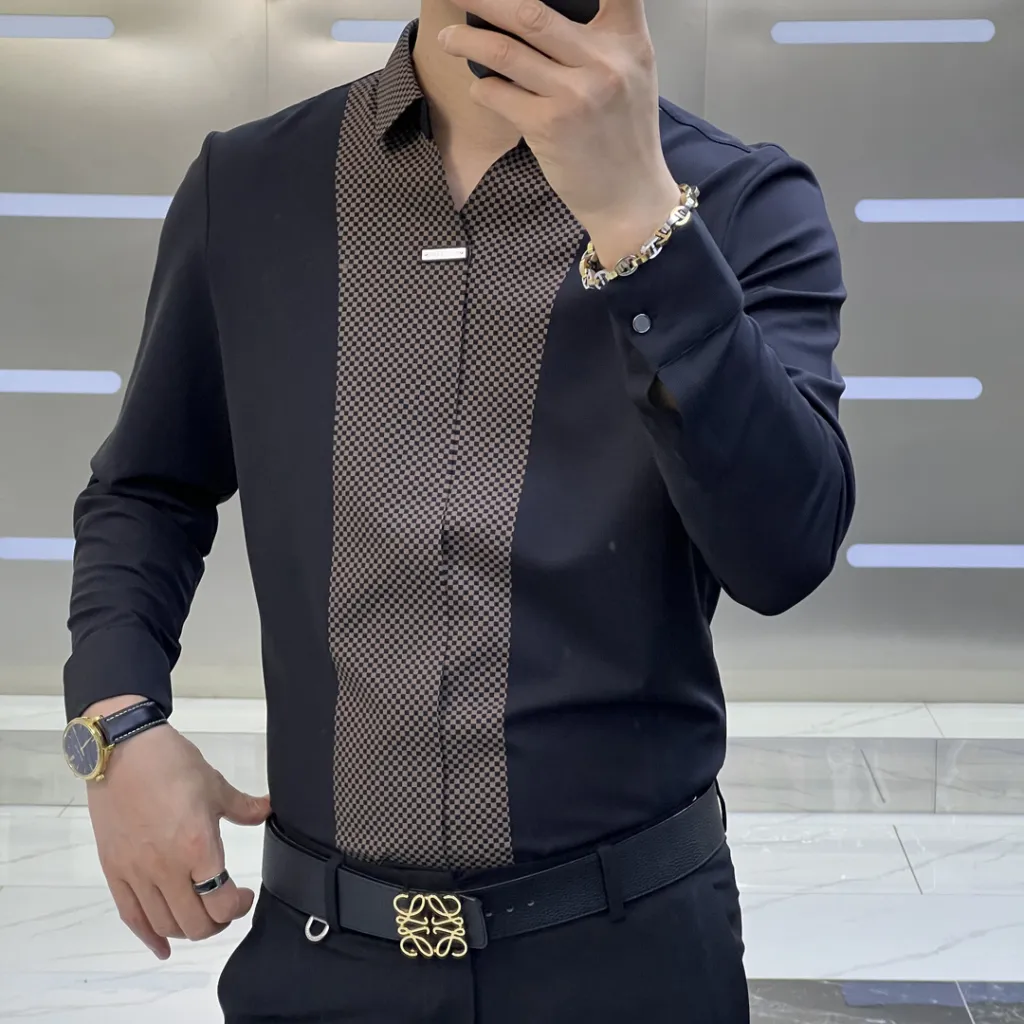Men's Fashion Business Casual Long Sleeve Shirt - Black