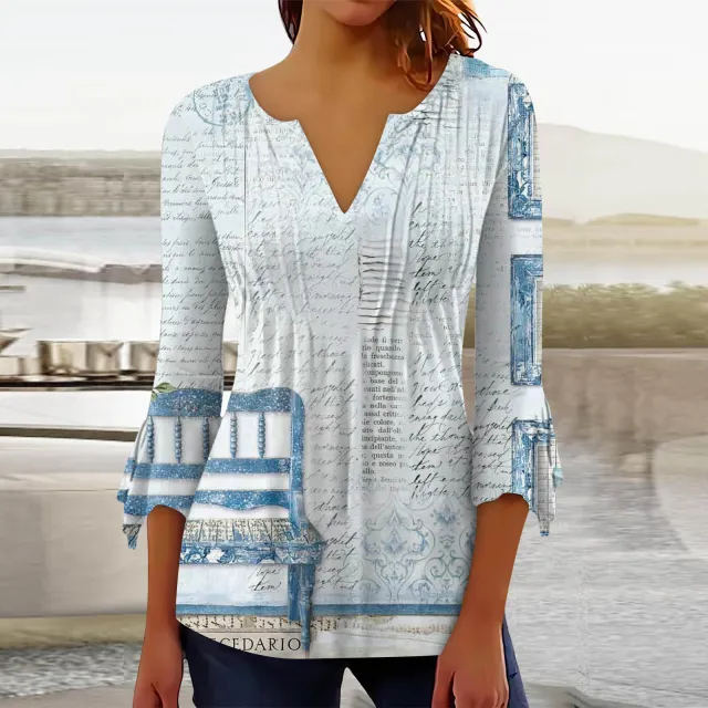 Floral Printed V neck Flared Top A54 - Shop at LoveMi