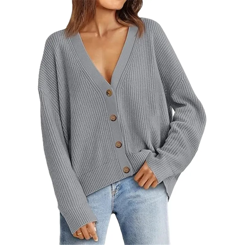 Women's Sweater Lightweight Button Cardigan No Pilling No Fading - Light Gray