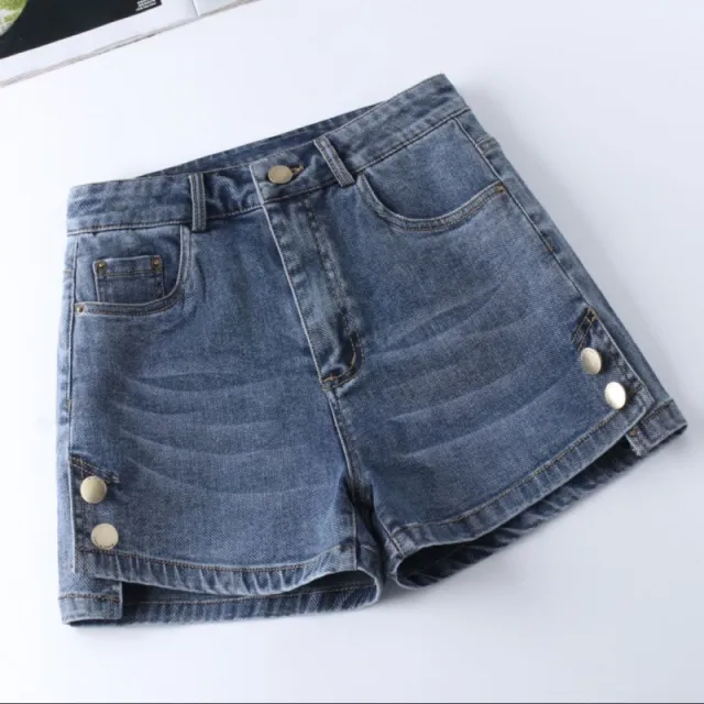 High Waist Denim Shorts Slimming Versatile Loose Word Outerwear Hot Pants Trendy Blue - Shop at LoveMi