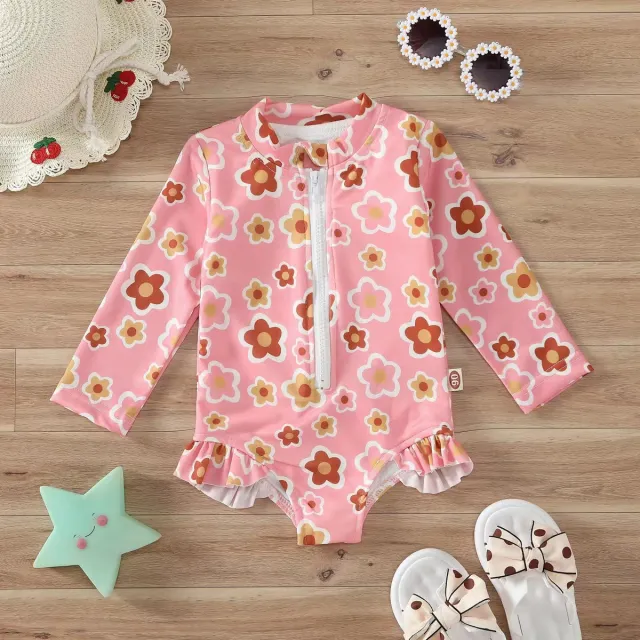 Girls' Flower Bikini Zipper Romper Swimsuit Pink - Shop at LoveMi