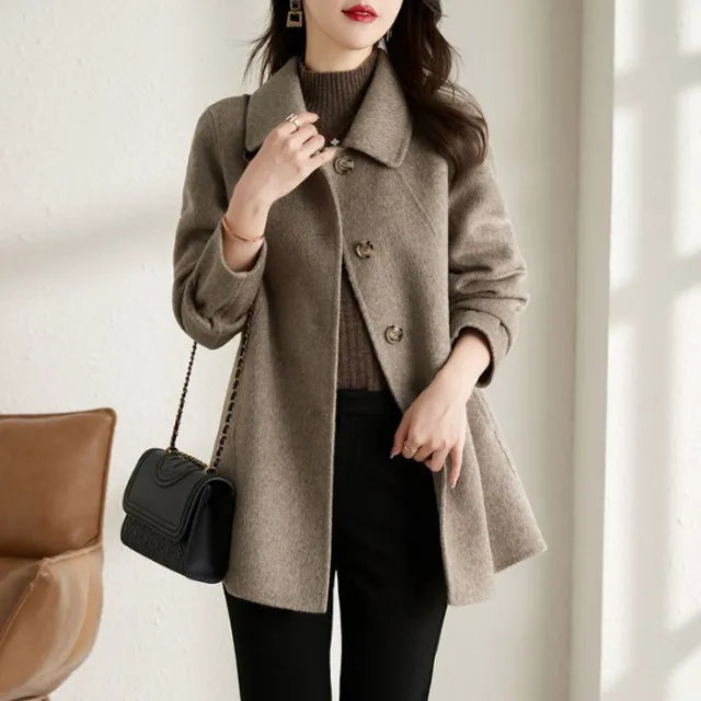 Fashion Lapel Mid length Coat For Women Oatmeal Color L - Shop at LoveMi