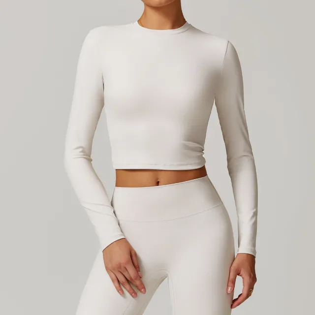 Tight Beautiful Back Tank top Slim Fit Long Sleeve Yoga Wear Gray - Shop at LoveMi