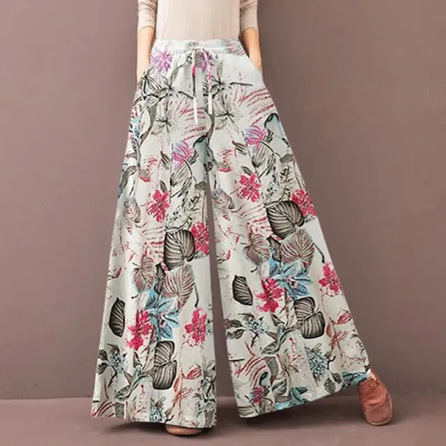 Women's Elastic Waist Casual Floral Wide leg Pants Red - Shop at LoveMi