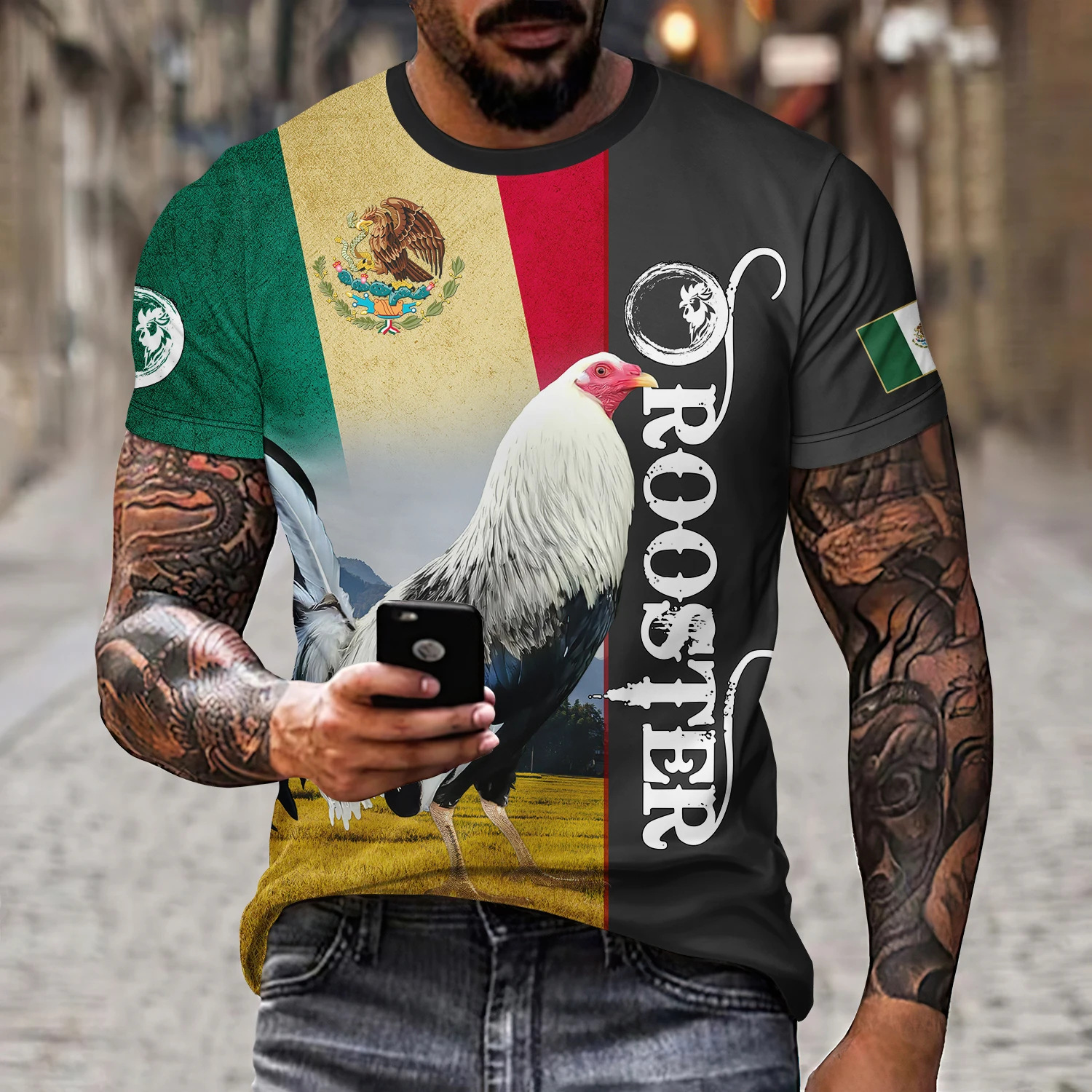 Title 3, Mens Eagle and Snake Printed T-shirt Loose Rou...