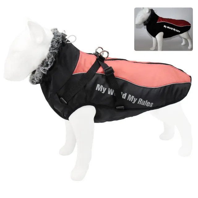 Autumn And Winter Pet Warm Reflective Padded Coat Grapefruit Red - Shop at LoveMi