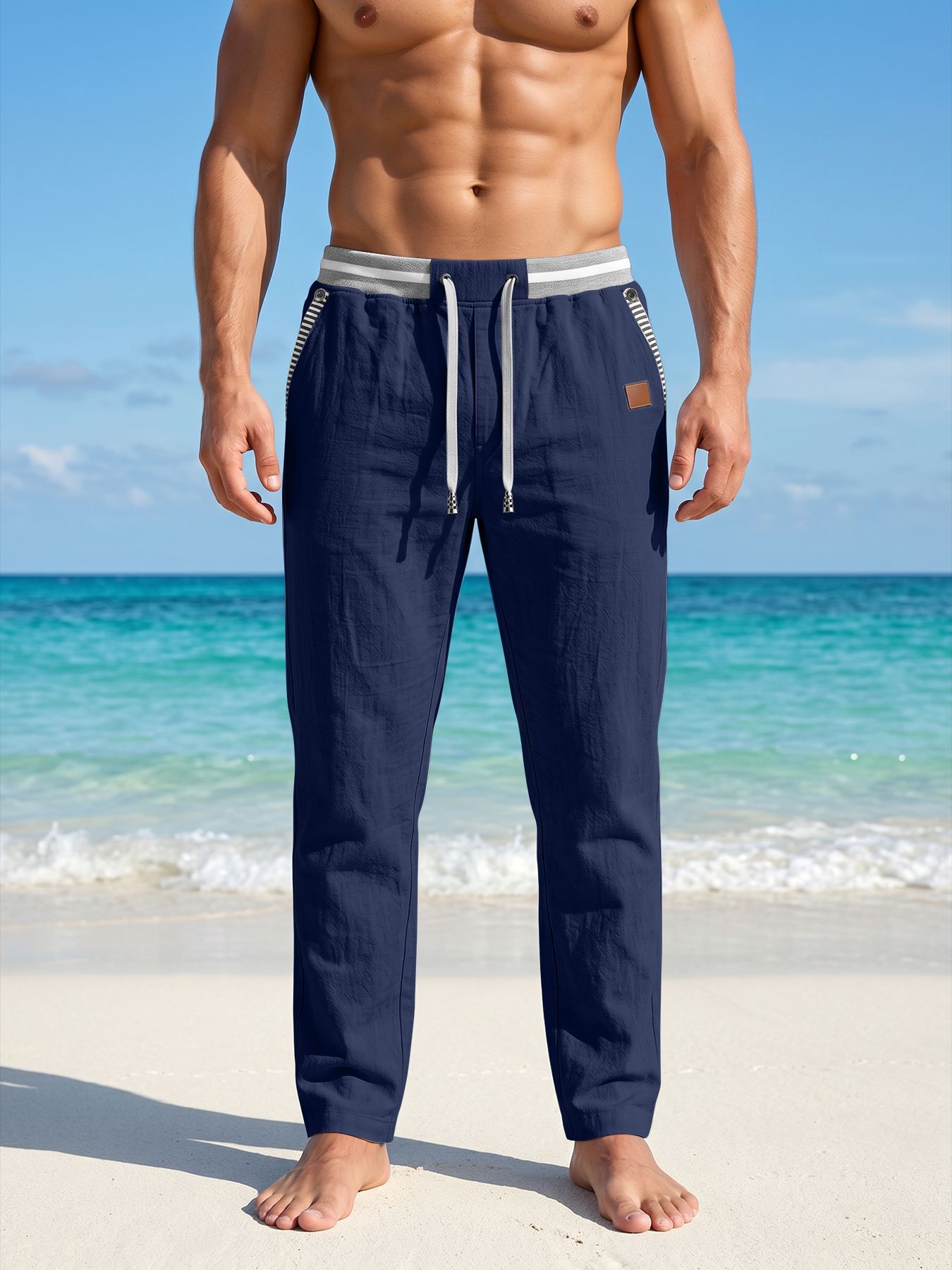 Mens Linen Straight-leg Casual Pants
