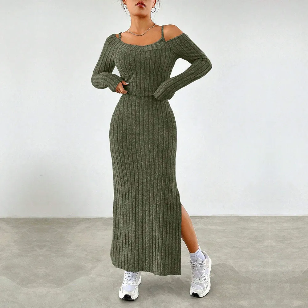 Women's Simple Elegant Fashion Set Strapless Dress - Gray Green