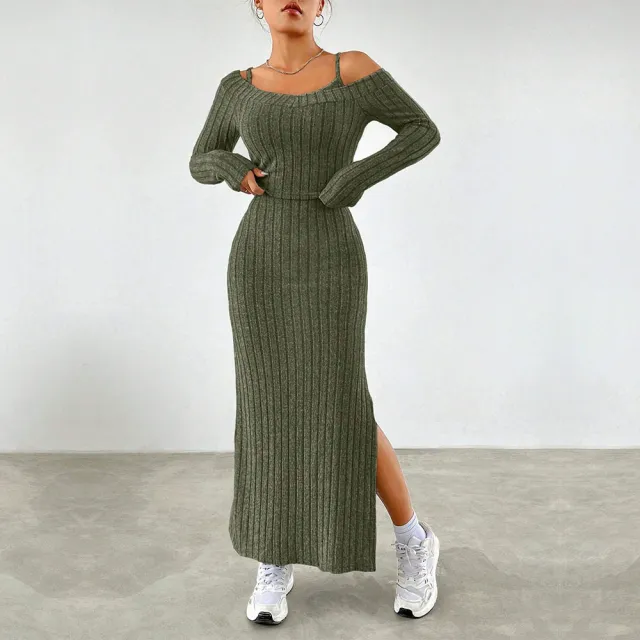Women's Simple Elegant Fashion Set Strapless Dress Gray Green - Shop at LoveMi