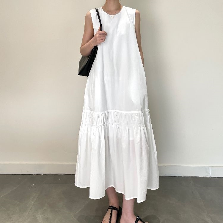 Back-vented Ruched 3D-effect Dress Relaxed-fit Slip Dress