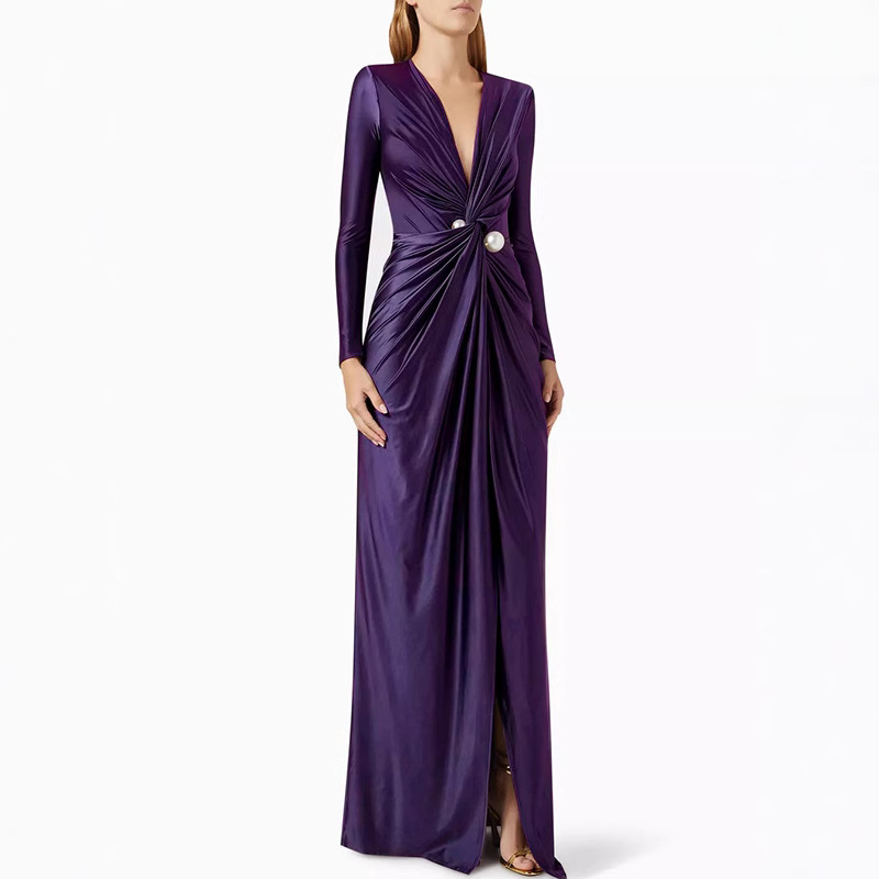 Vest Long Sleeve Deep V-neck Dress