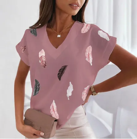 3D Printed Short Sleeved Women's Feathers Att23041Ca - Shop at LoveMi