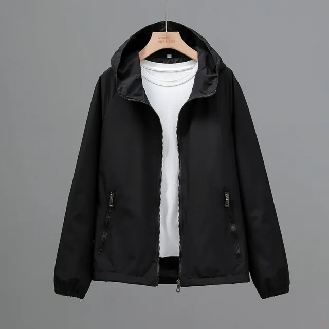 Women's Cropped Casual Loose Plus Size Hooded Thin Shell Jacket Black - Shop at LoveMi
