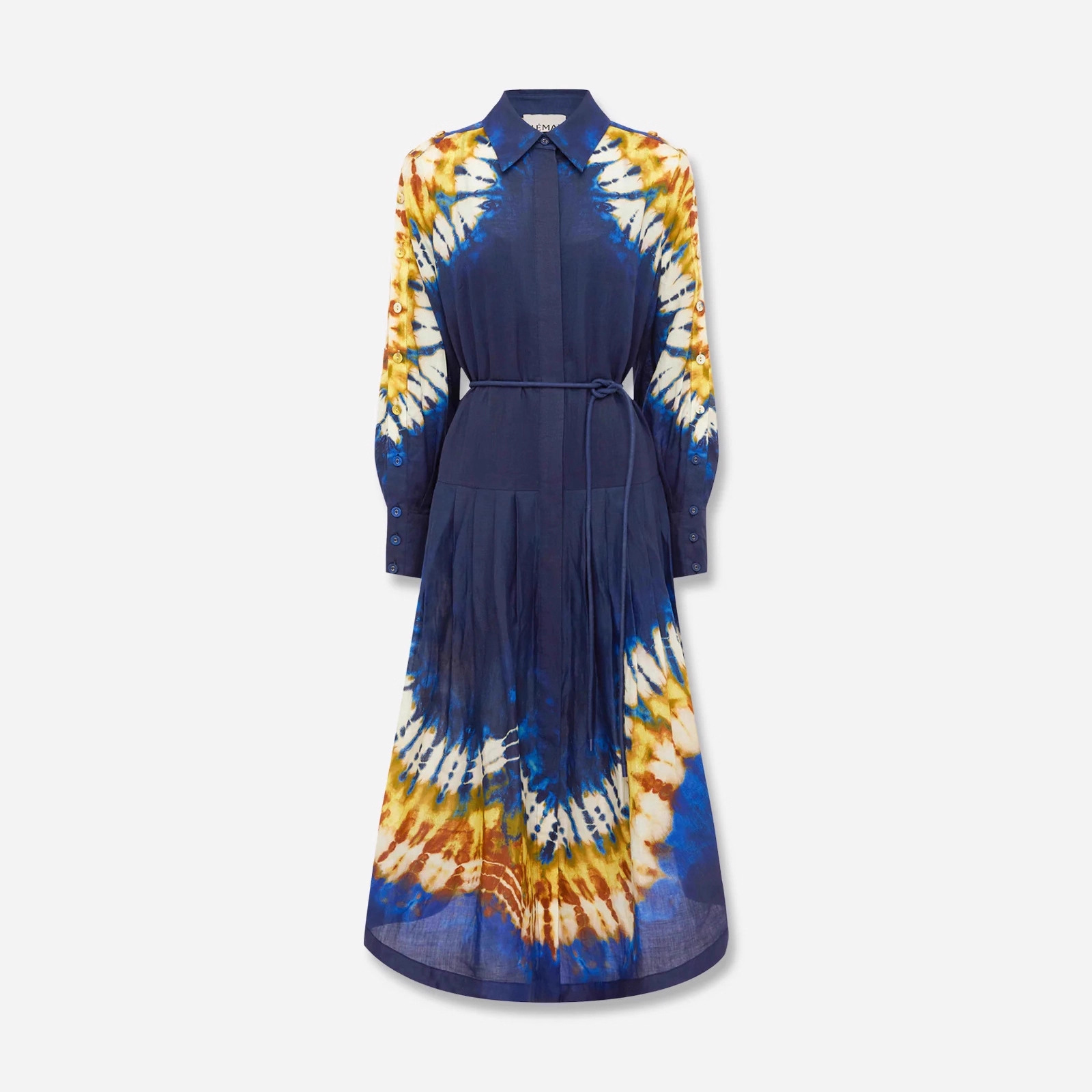 Elegant linen printed dress for women (blue-s)