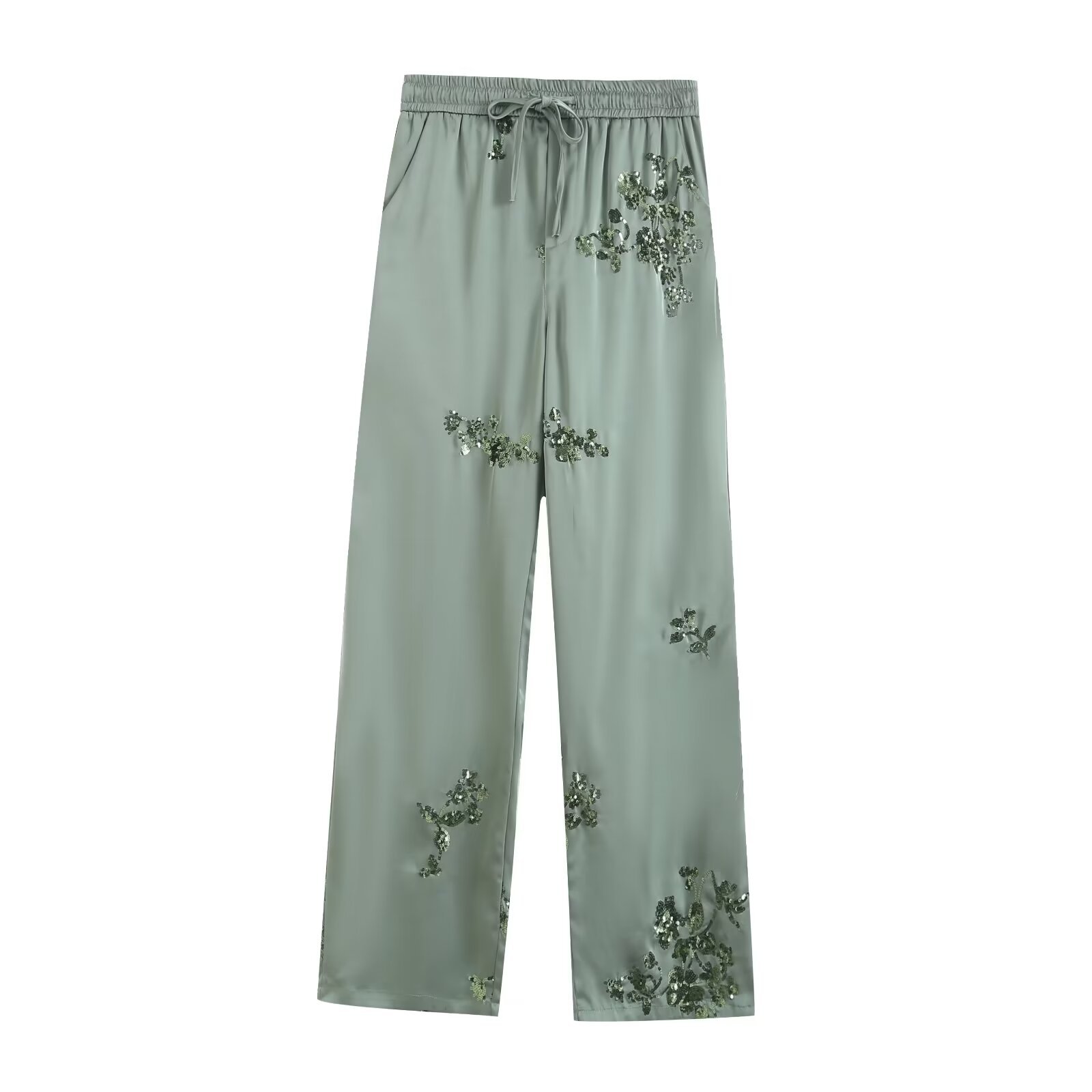 Spring Summer Women's Wear Shirt Outfit Beads Decoration Top High Waist Pants Green Pants - Shop at LoveMi