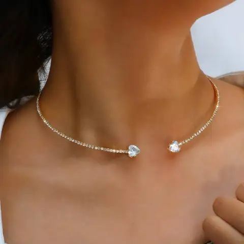Fashion Jewelry Rhinestone Heart Collar Choker Necklace for Women