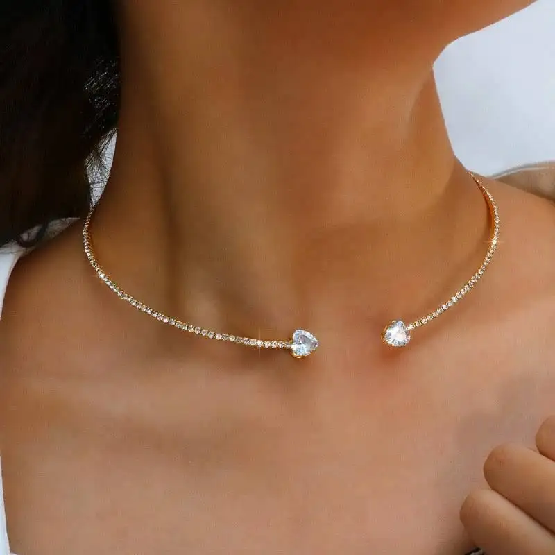 Fashion Jewelry Rhinestone Heart Collar Choker Necklace for Women