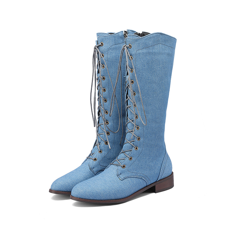 Denim Mid-calf Rider Boots For Women