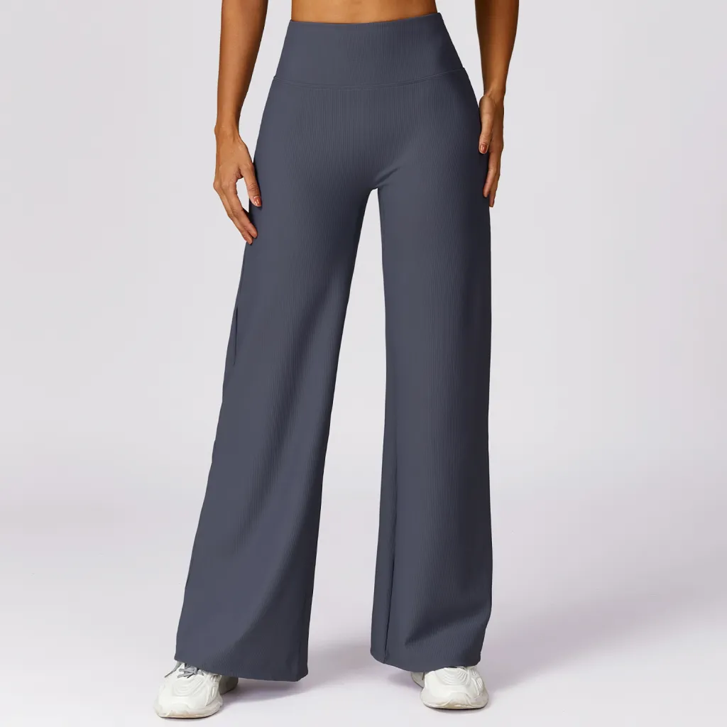 Thread High Waist Casual Straight Wide Leg Quick-drying Loose Track Pants - Gray
