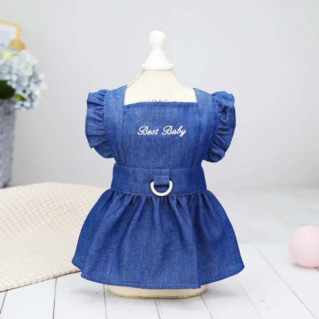 Puppy Clothes Spring And Summer Thin Letters Dress Letter Denim Skirt Dark Blue - Shop at LoveMi