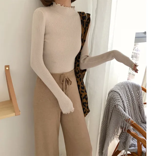 Spring And Autumn New Slim Fit Inner Wear Pure Color Half Collar Sweater For Women Apricot - Shop at LoveMi
