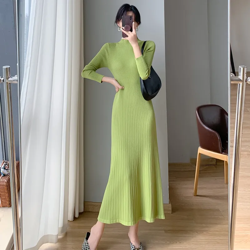 Match With Coat Mid-length Overknee Sweater Dress