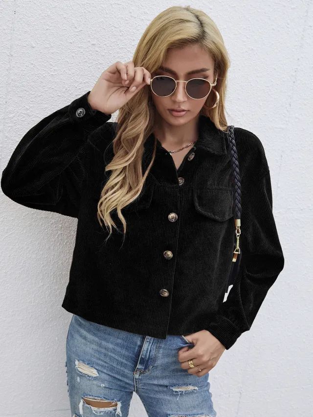 Casual Coat Women's Corduroy Short Slim Top Black - Shop at LoveMi