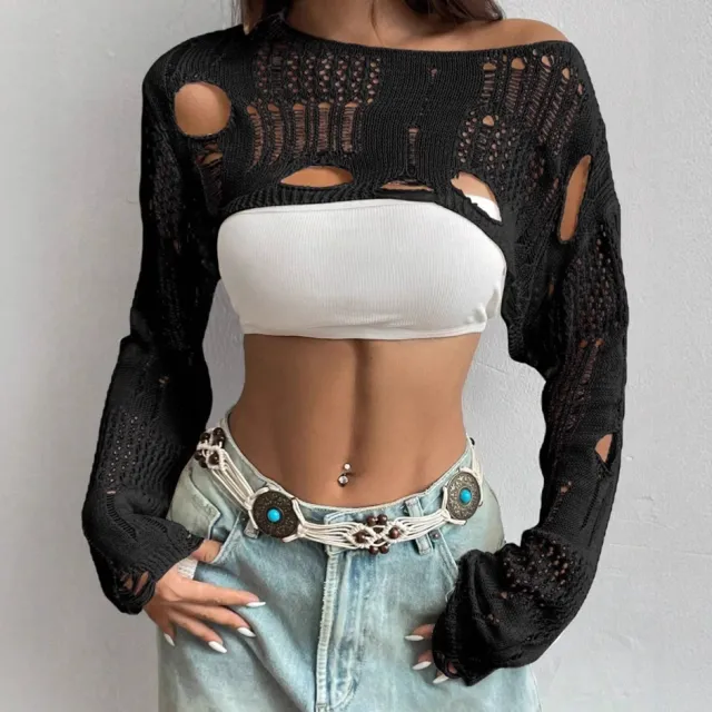 Women's Large Vulnerability See through Loose And Idle Knitted Sweater Blouse Black - Shop at LoveMi