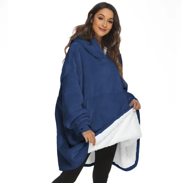 Solid color Winter Fleece lined Extra thick Lazy Blanket For Watching TV Blue - Shop at LoveMi