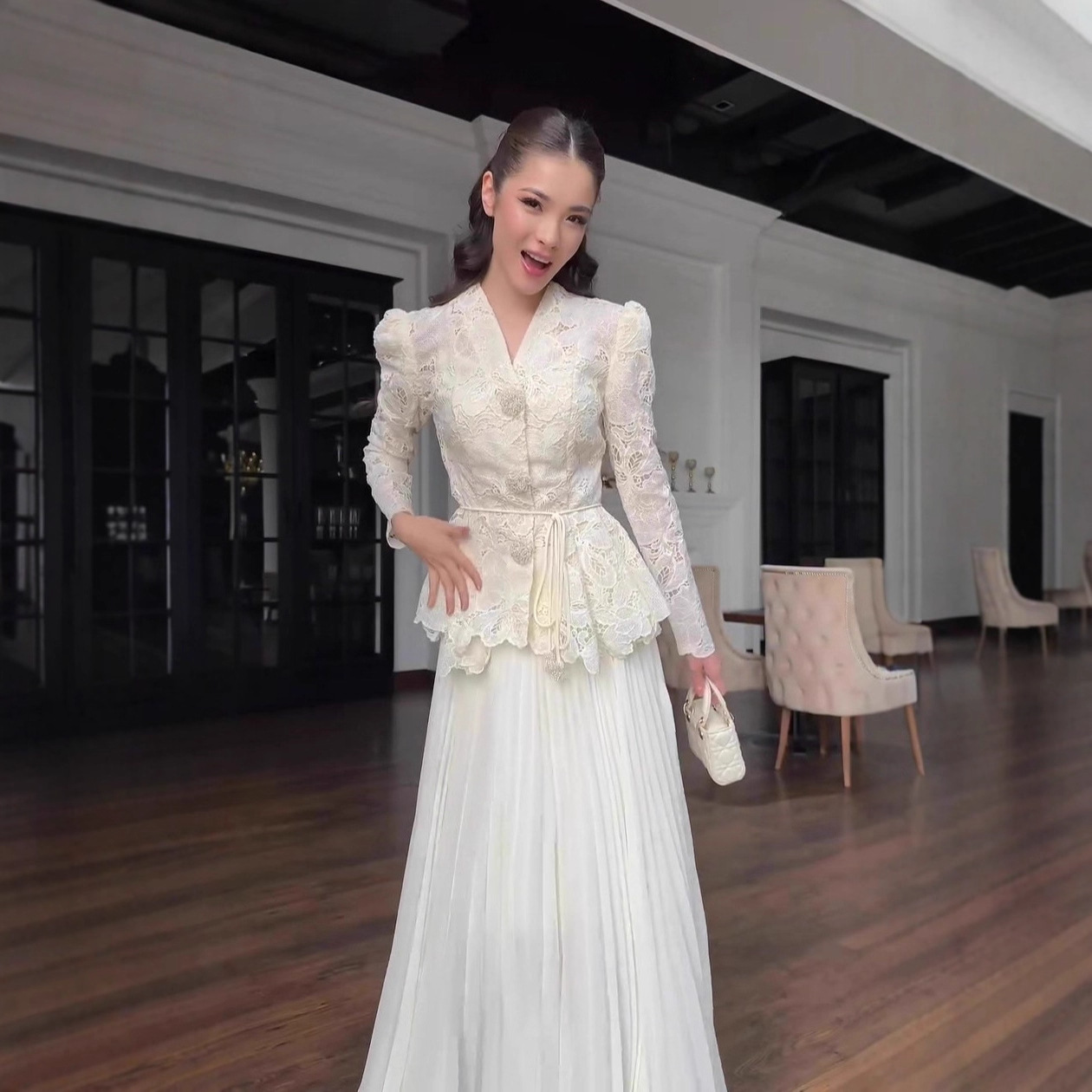 Elegant, Sophisticated Long-sleeve Dress And Skirt Set