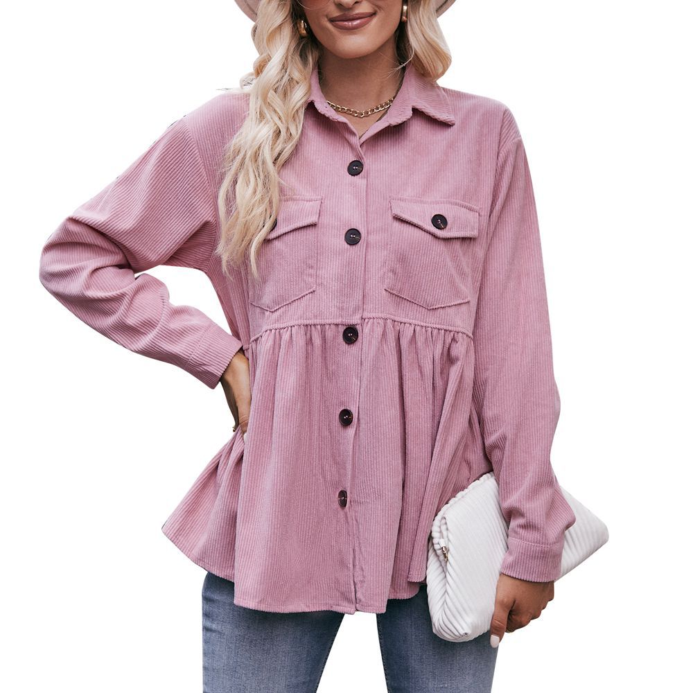 Women's Autumn And Winter Leisure Corduroy Shirt Pink - Shop at LoveMi