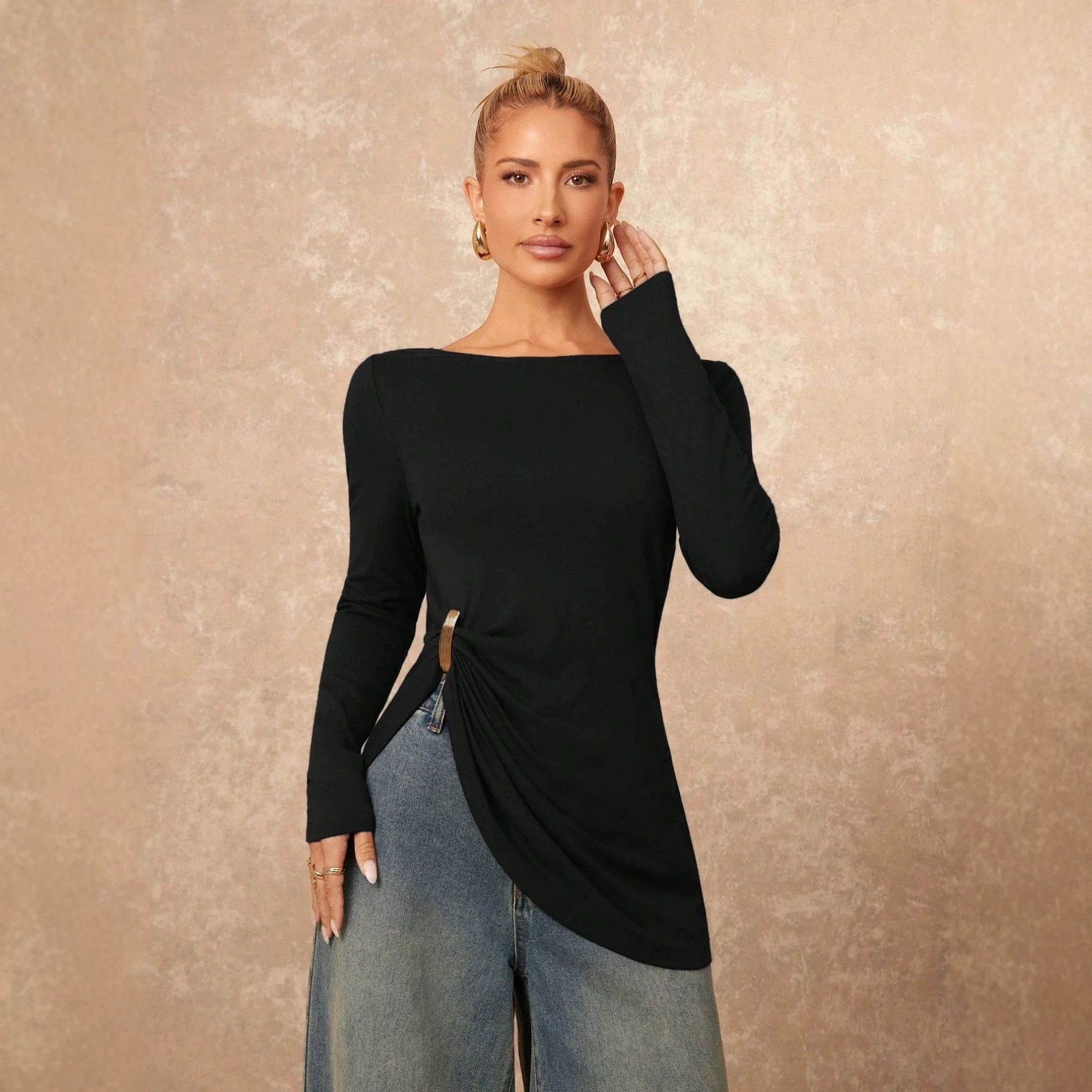 Women's Asymmetrical Metal-button Slit Elegant Top