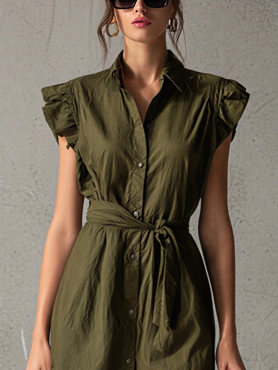 Women's Lace-Up Mini Dress – Polo Neck and Lace-Up Detail Close-Up