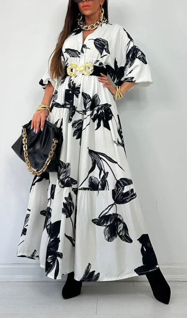 Fashion Half open Collar Three quarter Sleeve Fashion Casual Dress Color - Shop at LoveMi