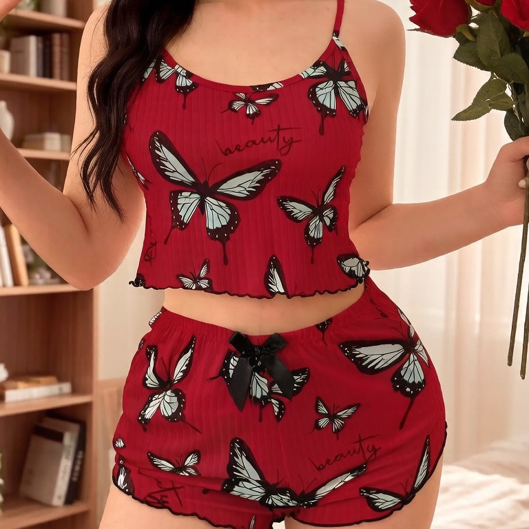 Women's Summer Thin Ribbed Home Wear Pajama Set Sexy Two-Piece