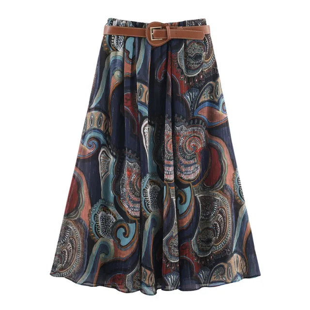 Women's Belt With Metallic Thread Print Skirt Picture Color Xs - Shop at LoveMi