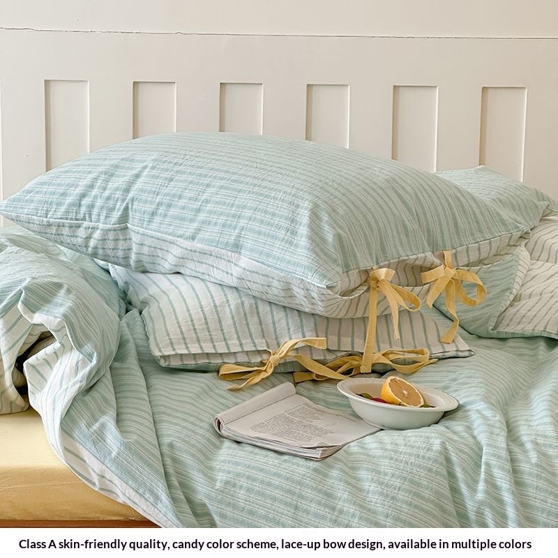 Candy-colored Cotton Striped Pillowcase With A Bow Detail | Grolano