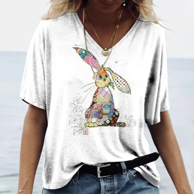 Ladies' V neck T shirt 3d Printing Animated Rabbit Short Sleeve Hx240623R2 Xl - Shop at LoveMi